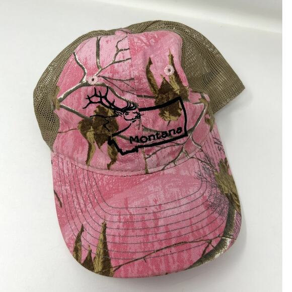 Ladies Pink Realtree Camo Cap Hat Embroidered Montana Adjustable One Size - Picture 1 of 4